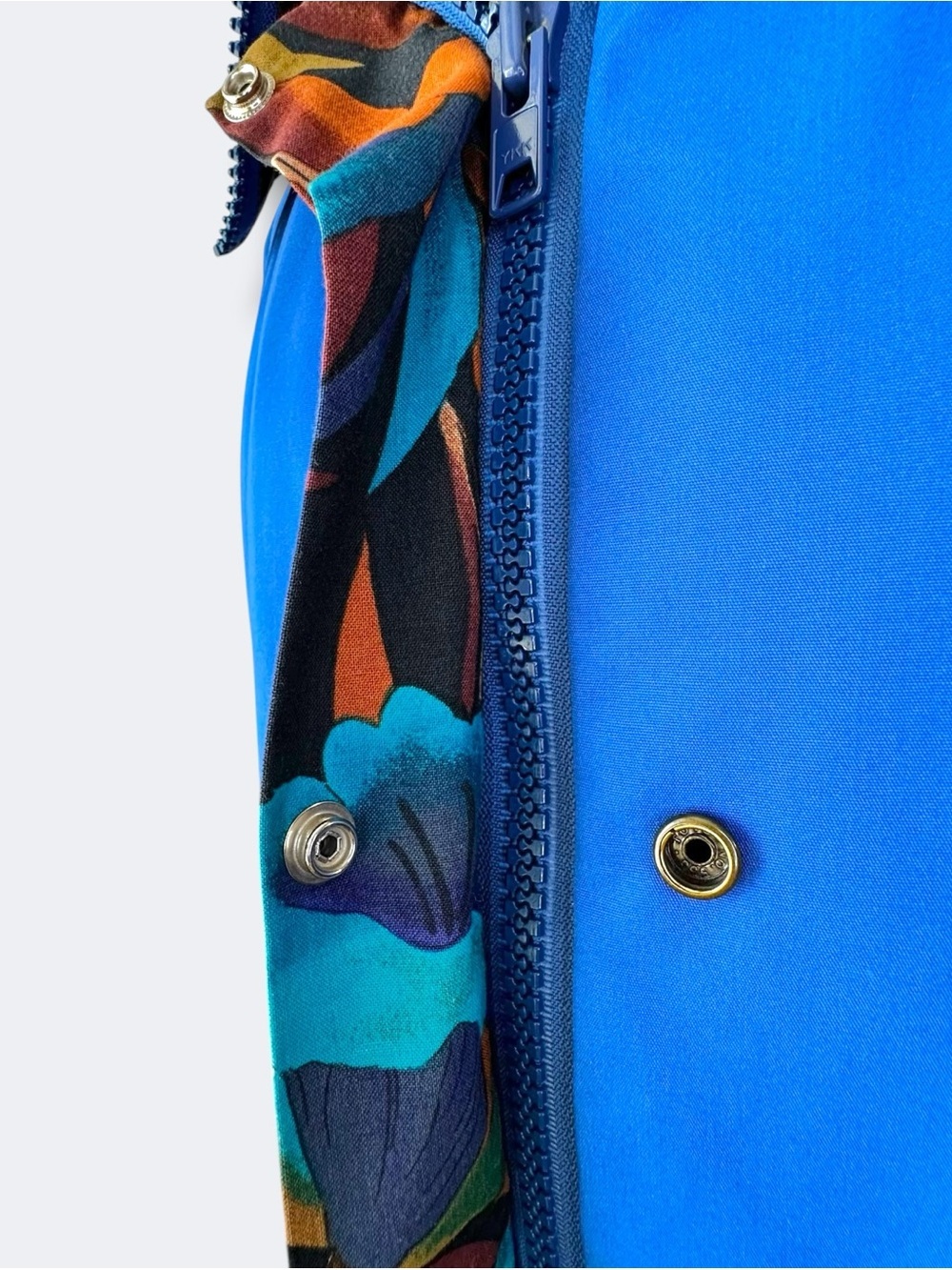 Vintage 90s Royal Blue Statement Parka - Tropical Floral Lining - Oversized XL - Picture 7 of 12